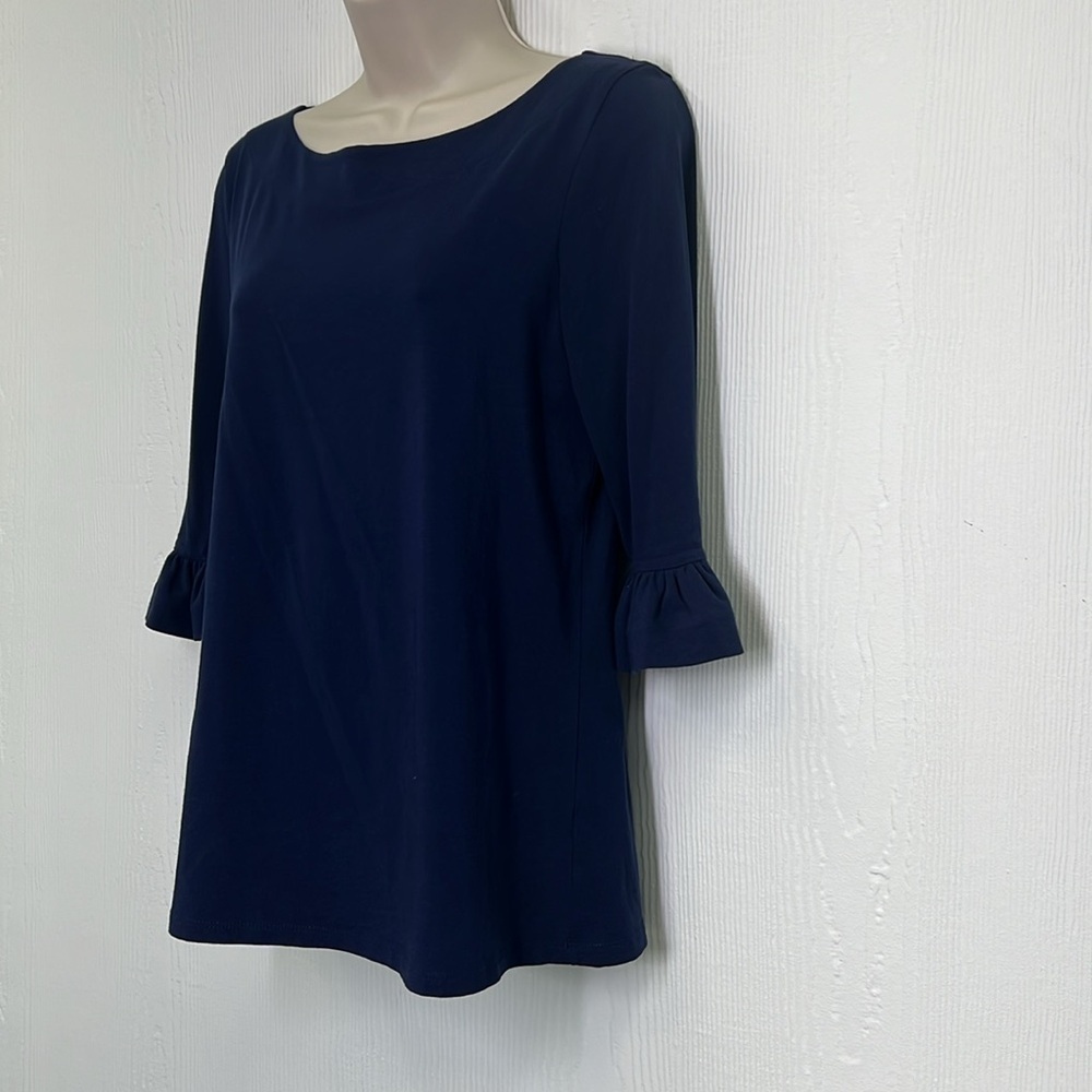 Lilly Pulitzer - Fontaine Navy Blue Bell Sleeves Boatneck Button Closure Top S - Picture 6 of 11
